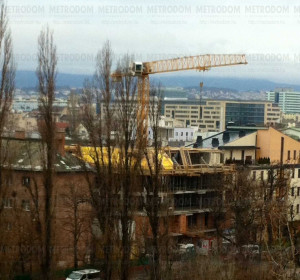 2014. február 12. Az építkezés a Rozsnyai u. 20. 6. emeletéről nézve